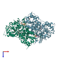 PDB entry 2q5q coloured by chain, top view.