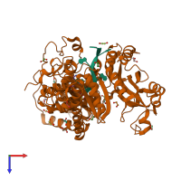 PDB entry 2q66 coloured by chain, top view.