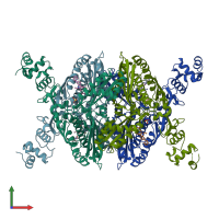 PDB entry 2q6b coloured by chain, front view.