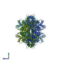 PDB entry 2q6b coloured by chain, side view.