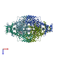 PDB entry 2q6b coloured by chain, top view.