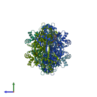 PDB entry 2q6c coloured by chain, side view.