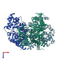 PDB entry 2q6e coloured by chain, top view.
