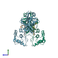 PDB entry 2q6f coloured by chain, side view.