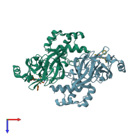 PDB entry 2q6f coloured by chain, top view.