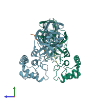 PDB entry 2q6g coloured by chain, side view.