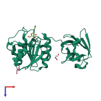 PDB entry 2q6k coloured by chain, top view.