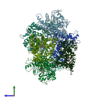 PDB entry 2q6n coloured by chain, side view.
