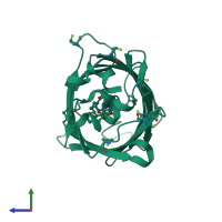 PDB entry 2q6p coloured by chain, side view.