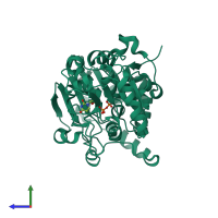 PDB entry 2q6v coloured by chain, side view.