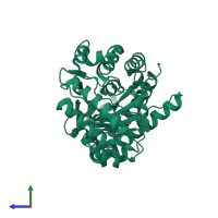 PDB entry 2q6z coloured by chain, side view.