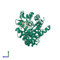 PDB entry 2q71 coloured by chain, side view.