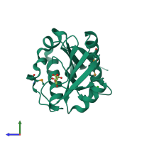 PDB entry 2q7b coloured by chain, side view.