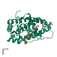 PDB entry 2q7i coloured by chain, top view.