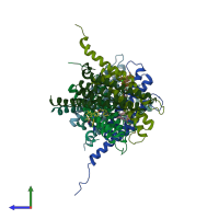 PDB entry 2q7m coloured by chain, side view.