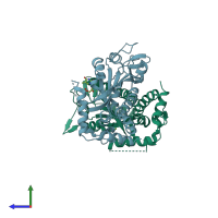 PDB entry 2q7t coloured by chain, side view.