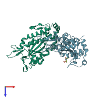 PDB entry 2q7t coloured by chain, top view.