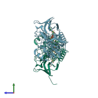 PDB entry 2q7v coloured by chain, side view.