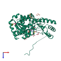 PDB entry 2q7w coloured by chain, top view.