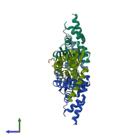 PDB entry 2q81 coloured by chain, side view.