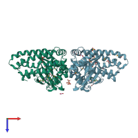 PDB entry 2q83 coloured by chain, top view.