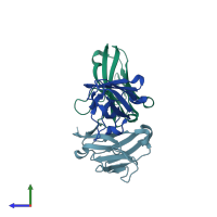 PDB entry 2q87 coloured by chain, side view.