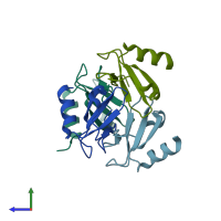 PDB entry 2q8r coloured by chain, side view.