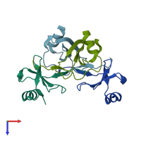 PDB entry 2q8r coloured by chain, top view.
