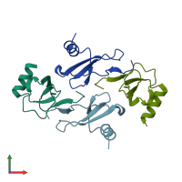 PDB entry 2q8t coloured by chain, front view.
