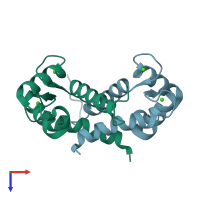 PDB entry 2q91 coloured by chain, top view.
