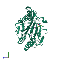 PDB entry 2q92 coloured by chain, side view.