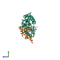 PDB entry 2q97 coloured by chain, side view.