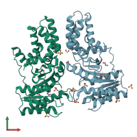 PDB entry 2q9a coloured by chain, front view.