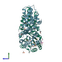 PDB entry 2q9a coloured by chain, side view.