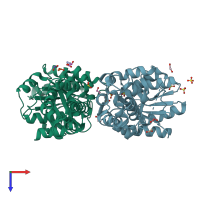 PDB entry 2q9a coloured by chain, top view.