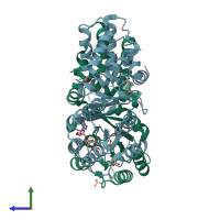 PDB entry 2q9c coloured by chain, side view.