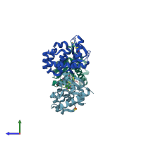 PDB entry 2q9e coloured by chain, side view.
