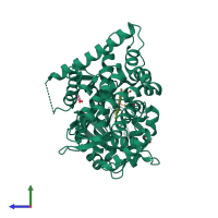 PDB entry 2q9g coloured by chain, side view.
