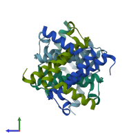 PDB entry 2q9l coloured by chain, side view.
