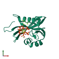 PDB entry 2q9p coloured by chain, front view.