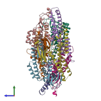 PDB entry 2q9q coloured by chain, side view.