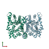 PDB entry 2q9y coloured by chain, front view.