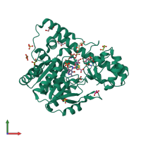 PDB entry 2qa3 coloured by chain, front view.