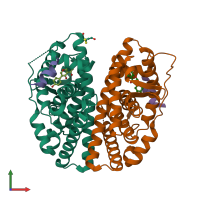 PDB entry 2qa8 coloured by chain, front view.