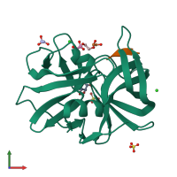 PDB entry 2qa9 coloured by chain, front view.