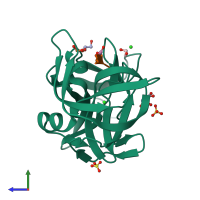 PDB entry 2qa9 coloured by chain, side view.