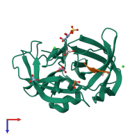 PDB entry 2qa9 coloured by chain, top view.