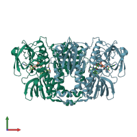 PDB entry 2qae coloured by chain, front view.