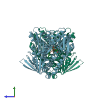 PDB entry 2qae coloured by chain, side view.