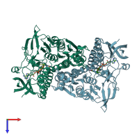 PDB entry 2qae coloured by chain, top view.